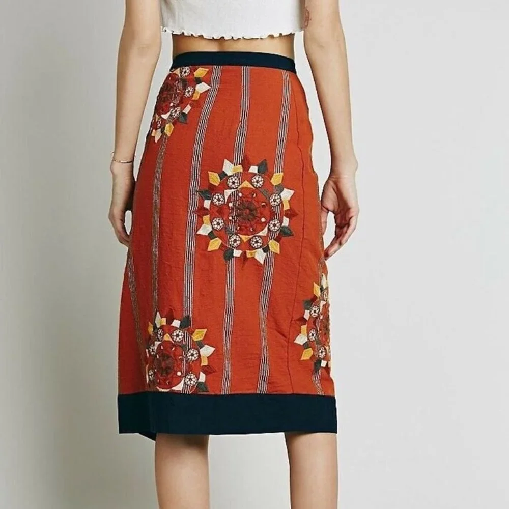 NWOT Free People Songbird Embroidered Cotton Wrap Skirt